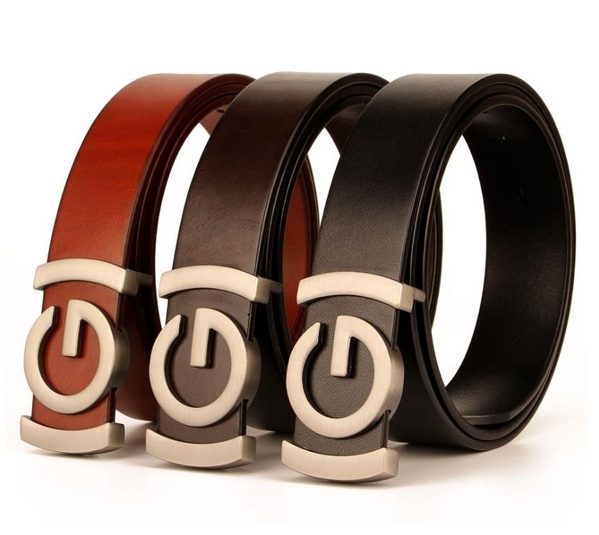 Luxury G Plain Buckle Design Brown Original Cowhide Leather Custom Logo Belt for Men Wholesale