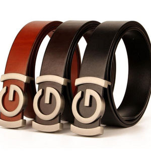 Luxury G Plain Buckle Design Brown Original Cowhide Leather Custom Logo Belt for Men Wholesale