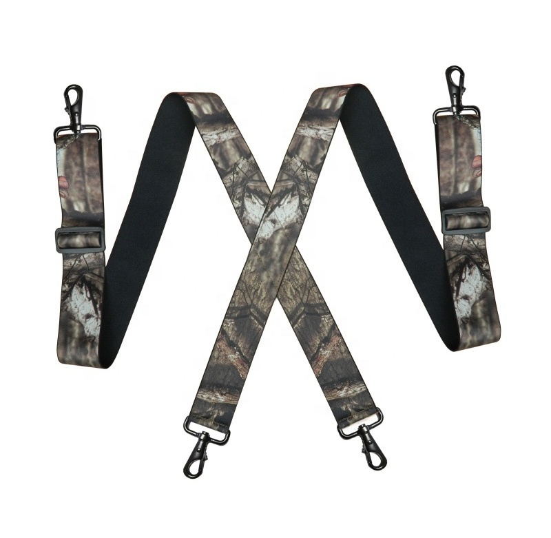 Work Men Outdoor Heavy Duty Casual Adjustable Elastic X- Back 2 Inch Print Suspenders with 4 Snap Hooks