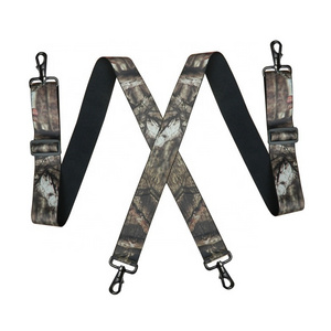 Work Men Outdoor Heavy Duty Casual Adjustable Elastic X- Back 2 Inch Print Suspenders with 4 Snap Hooks