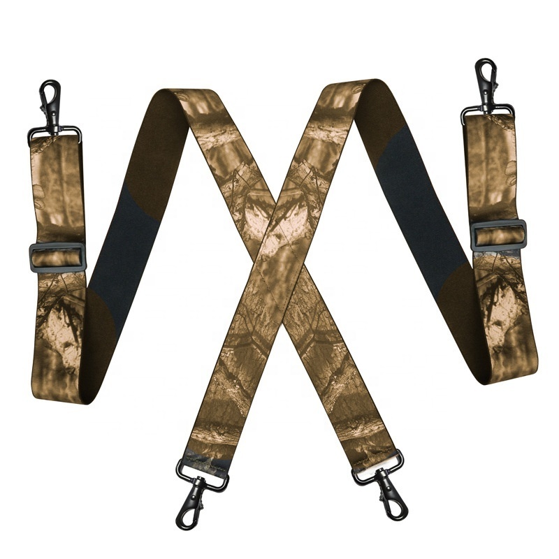 Work Men Outdoor Heavy Duty Casual Adjustable Elastic X- Back 2 Inch Print Suspenders with 4 Snap Hooks