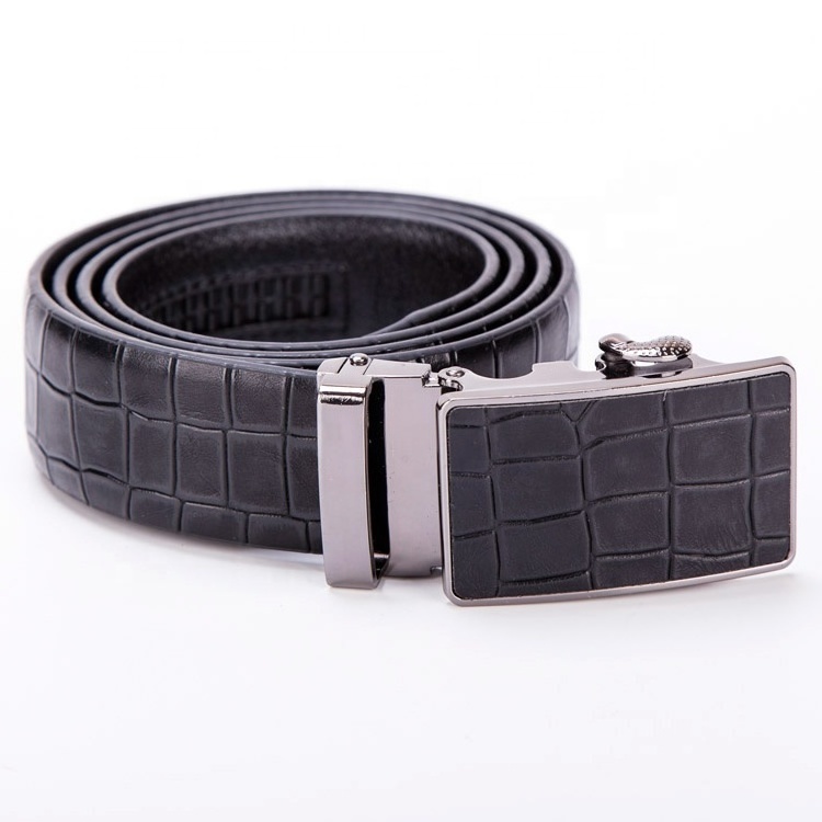 Genuine Automatic Rachet Leather Autolock Embossed Snake Crocodile Belt for Men