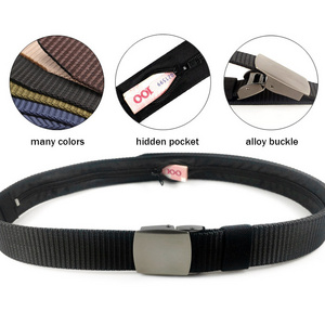 Outdoor Sports 3.8cm Man Anti-Lost Canvas Tank Nylon Hidden Zip Travel Money Web Belt with Pocket