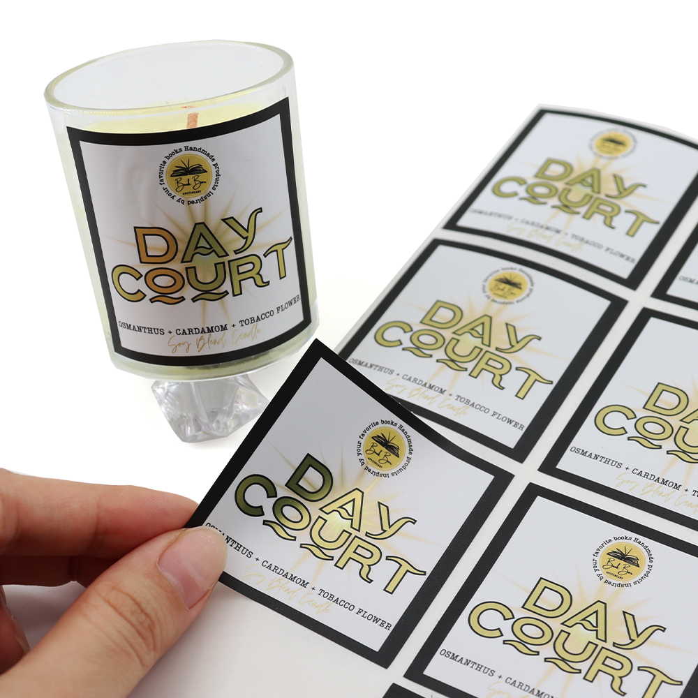 Custom printed self-adhesive embossed bar code silver gold foil sticker waterproof candle jar label logo sticker