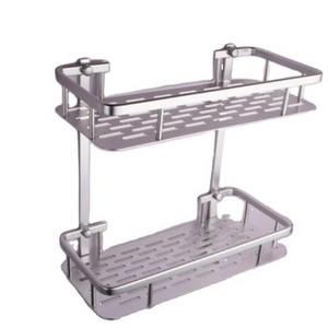 Double rectangular aluminum wall storage rack for bathroom Cosmetics rack  hook Aluminum Alloy tray