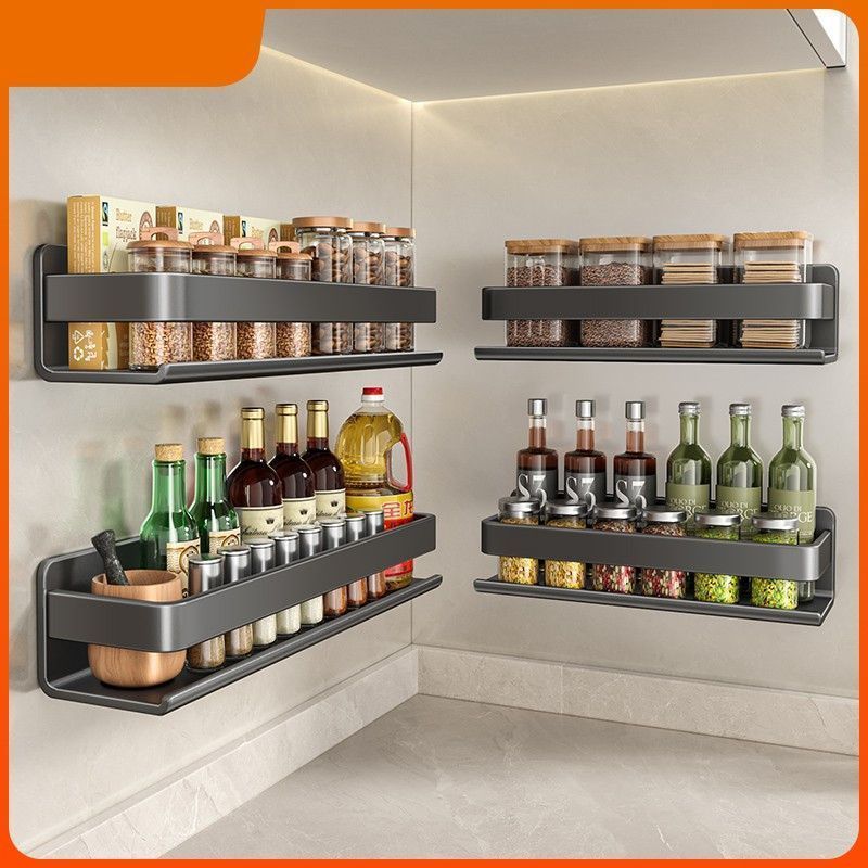 Alum kitchen oil salt sauce vinegar spice rack punch-free wall-mounted seasoning cosmeticbox cans and bottles storage rack