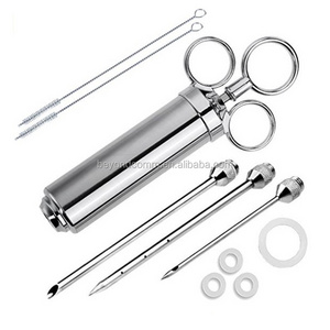 Three needle stainless steel seasoning Turkey syringe Turkey needle 2OZ with cleaning brush barbecue tools