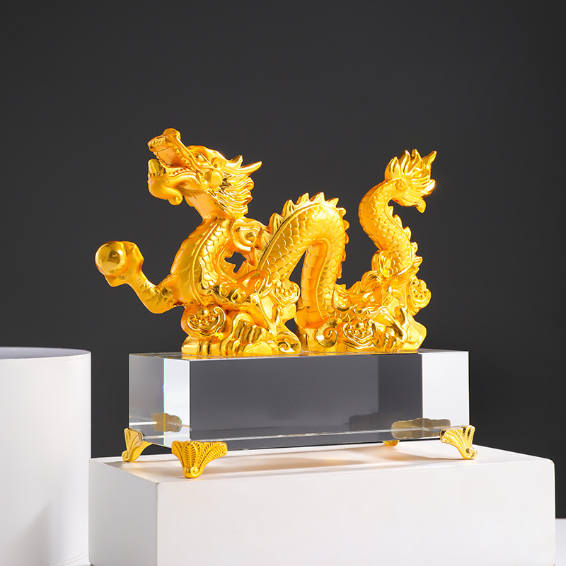 2024 New Design Gold Chinese Dragon Crystal Glass Trophy Award Office Decoration