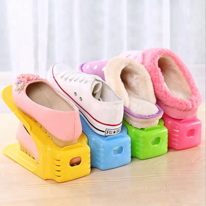 Adjustable Shoes Rack Colorful PP Plastic Convenient Shoe Storage Poly Stand Shelf