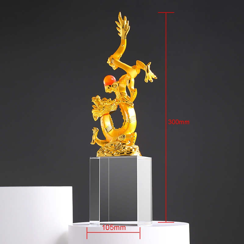 2024 New Design Gold Chinese Dragon Crystal Glass Trophy Award Office Decoration