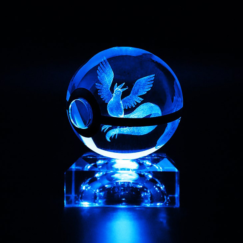 New Classic 50mm Crystal Glass Pokeball with LED Light Kid Toys Birthday Gifts