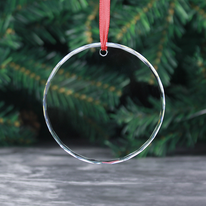 Decorative Round Crystal Glass Blank Christmas Ornaments For Engraving