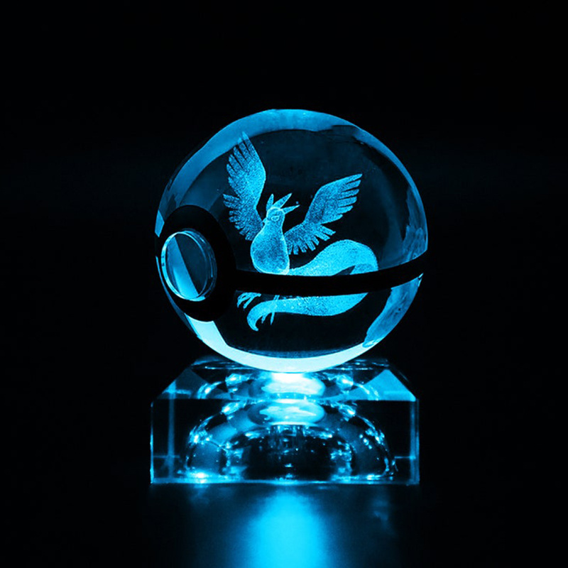 New Classic 50mm Crystal Glass Pokeball with LED Light Kid Toys Birthday Gifts