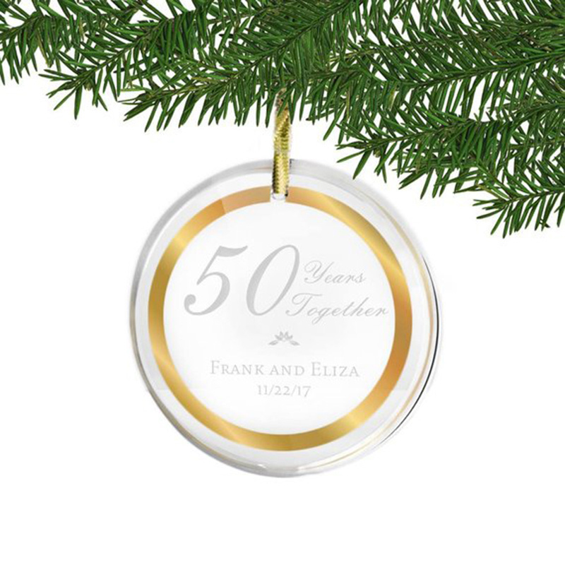 Custom Company Christmas Decorations Clear Round Glass Ornament Christmas Tree Flat Ornament