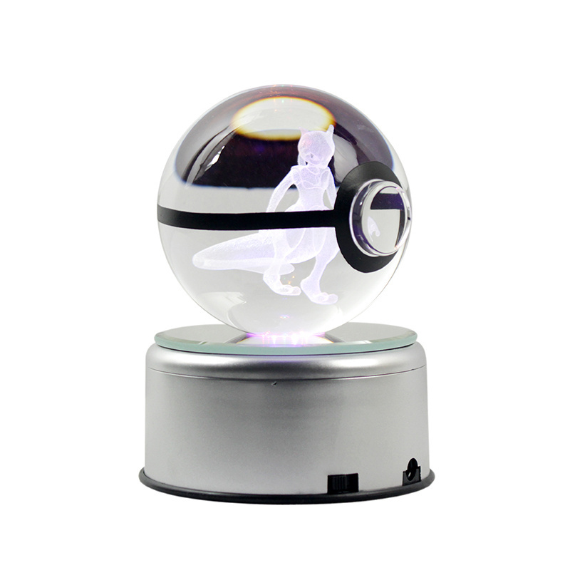 80mm New design 3D Crystal Pokemon Trainer Pokeball With Bulbasaur Action Figures Pokemon Ball