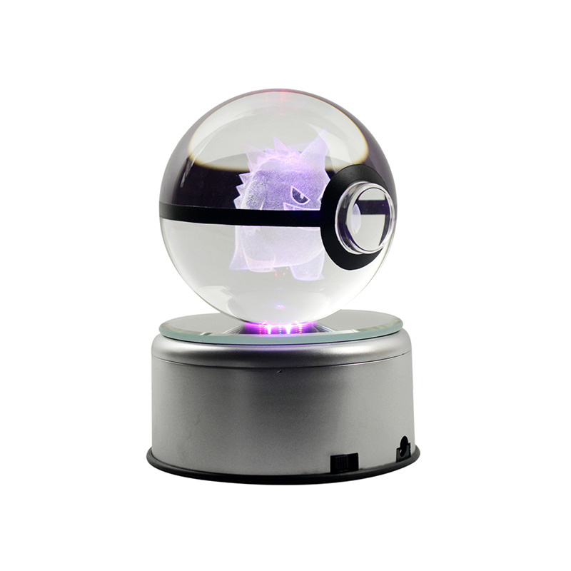 80mm New design 3D Crystal Pokemon Trainer Pokeball With Bulbasaur Action Figures Pokemon Ball