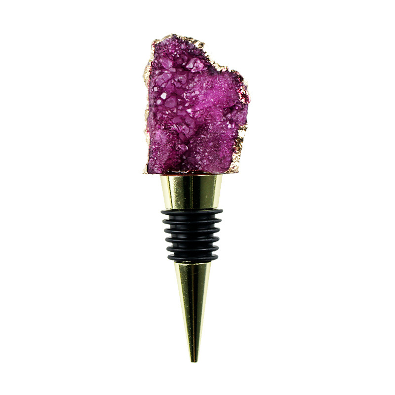 Hot Sale Natural Agate Crystal Geode Wine Bottle Stopper Gold Plated Zinc Alloy Bottle Stopper for Bars Accessory