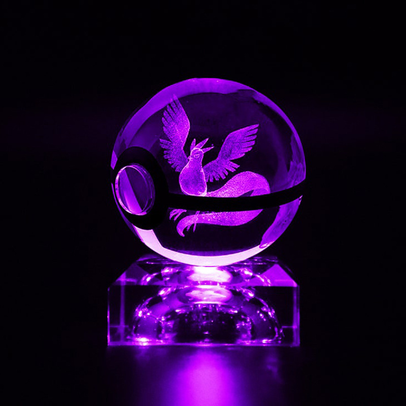 New Classic 50mm Crystal Glass Pokeball with LED Light Kid Toys Birthday Gifts