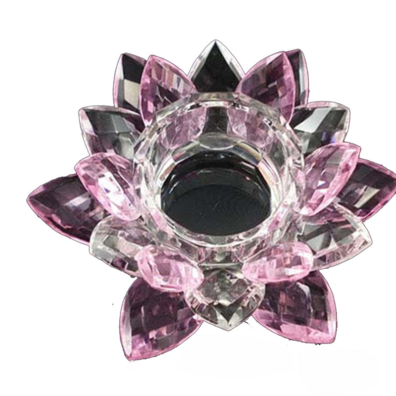 Choice pink color crystal lotus tea light holder