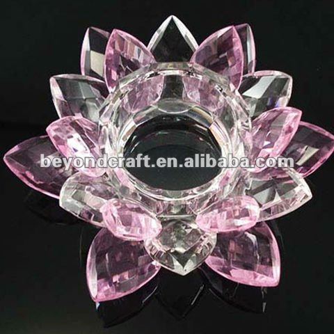 Choice pink color crystal lotus tea light holder