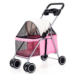 Great Quality Small Animals Carrier Pet Stroller Travel 4 Wheels Outdoor Dog Cat Strolling Cart Strolley