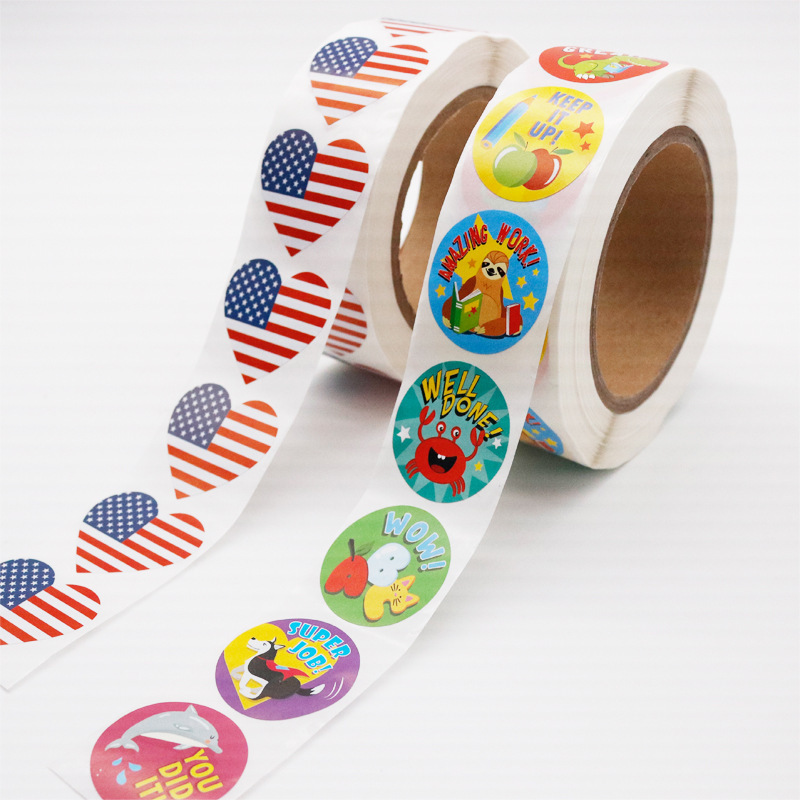 Cheap High Quality Printing Adhesive Paper Cartoon Kids Sticker Round Label On Roll