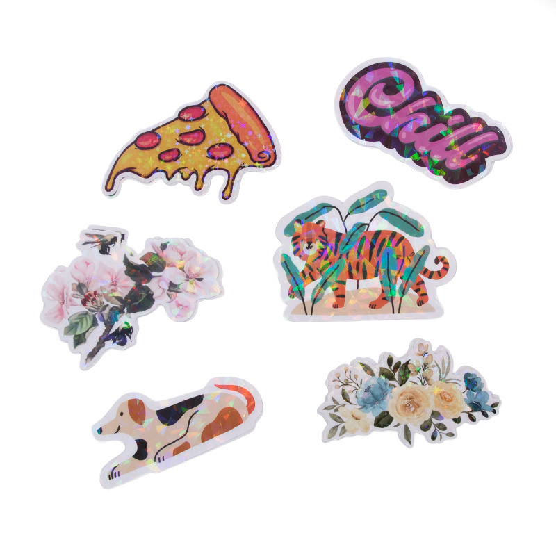 Custom Vinyl Flash Laser Hologram Sticker Logo Design Printed Waterproof Holographic Die Cut Cartoon Stickers