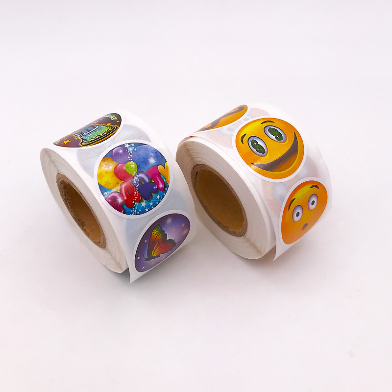 Cheap High Quality Printing Adhesive Paper Cartoon Kids Sticker Round Label On Roll