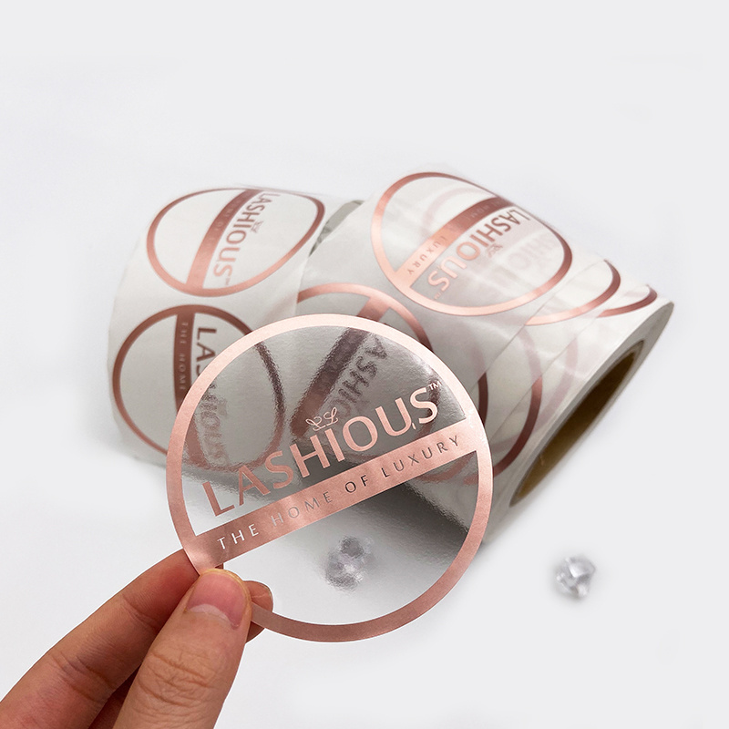 Print Circle Transparent Rose Gold Sticker LOGO Label Adhesive PP Rose Gold Foil Stickers