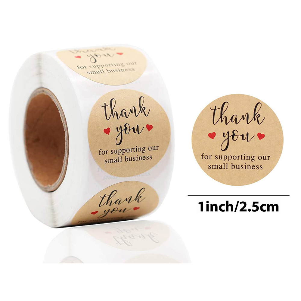 Custom Kraft Brown Paper Circle Sticker Self Adhesive  2 inch Round Thank You Stickers Roll