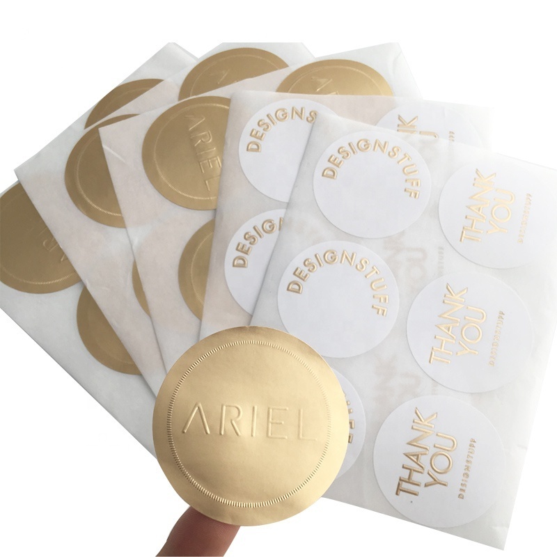 Eco friendly Customized Print Logo Textured Paper Embossed Gold Candle Label Sticker For Candle Jar