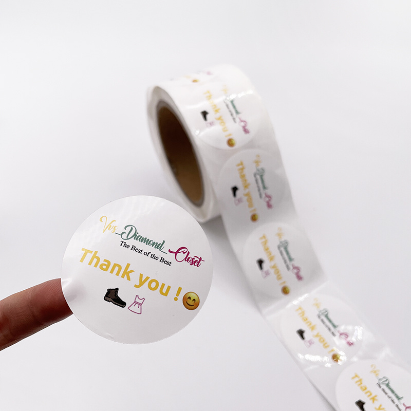 1.5Inch Custom Self adhesive Paper Roll Round Circle Thank You Stickers for Purchase