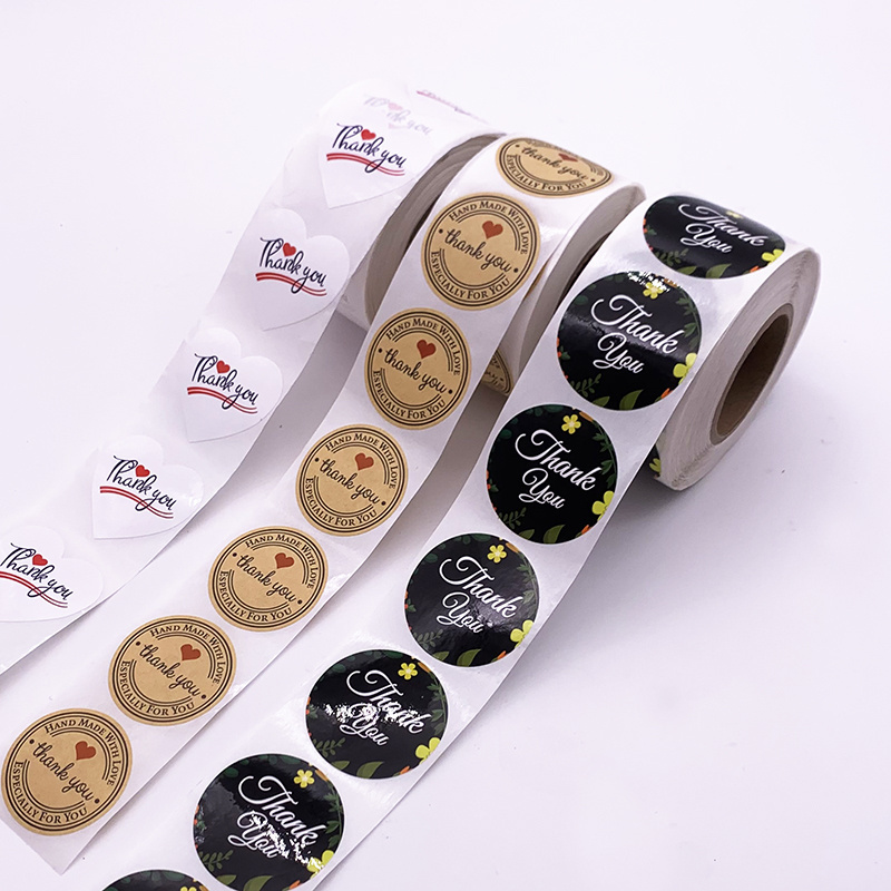 1.5Inch Custom Self adhesive Paper Roll Round Circle Thank You Stickers for Purchase