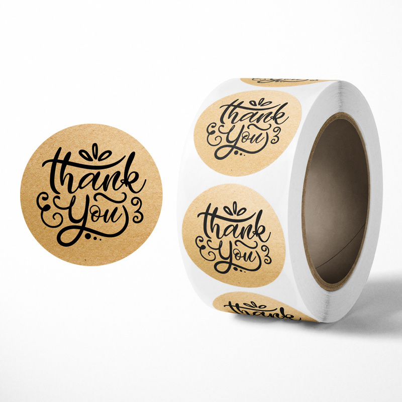 Custom Kraft Brown Paper Circle Sticker Self Adhesive  2 inch Round Thank You Stickers Roll