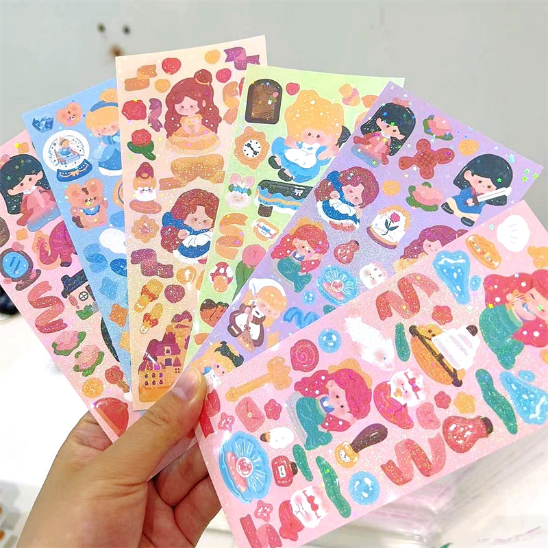 No moq customized decorative sticker Waterproof kiss Cut Vinyl paper Stickers Cute Carton Sticker Sheet