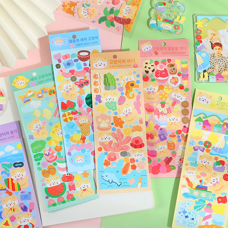 No moq customized decorative sticker Waterproof kiss Cut Vinyl paper Stickers Cute Carton Sticker Sheet