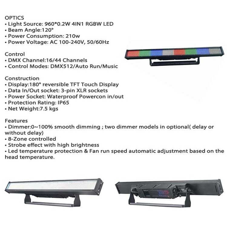 Aluminum ip65 dmx512 led rgb wall washer rgbw 4in1 outdoor strobe bar light 960*0.2w LED Exterior architectural lighting