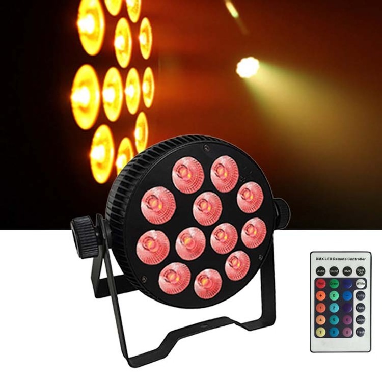 IR Remote Control 12x8W RGBWA UV 6in1 Wedding Event Disco Lighting DMX LED Slim Flat Par Can Stage Lights