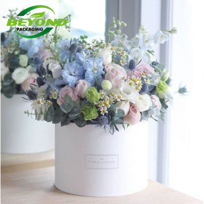 Luxury Wholesale Custom Logo Cardboard Flower White Round Hat Box Rose Flower Gift Carton Box For Flowers