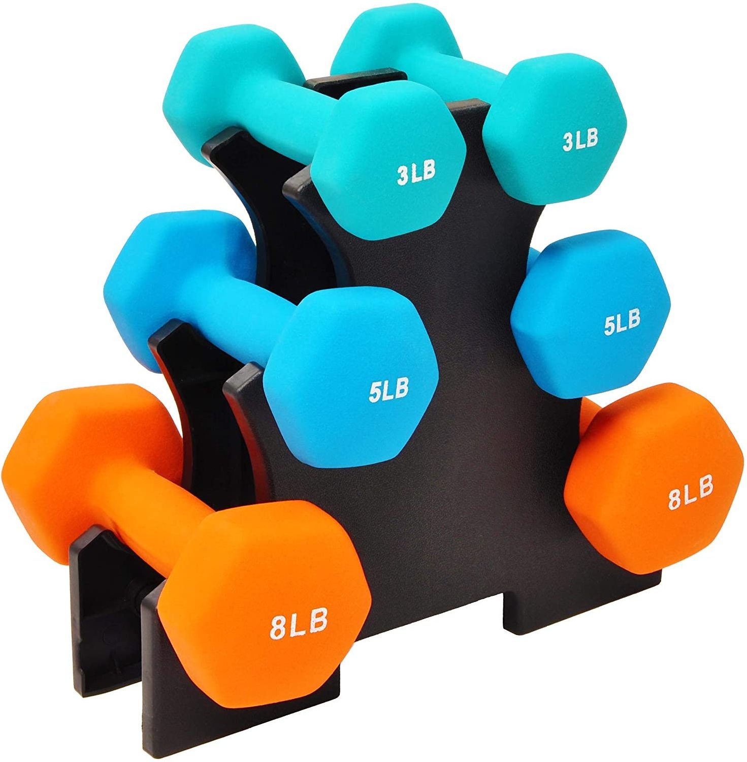 IN STOCK DROPSHIPPING mancuernas halteres gym fitness colorful hex dumbbell neoprene coat vinyl dumbbell set with rack