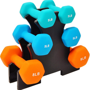 IN STOCK DROPSHIPPING mancuernas halteres gym fitness colorful hex dumbbell neoprene coat vinyl dumbbell set with rack