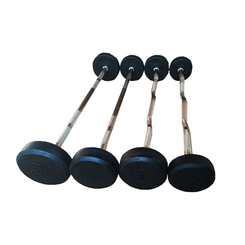 Black Round Rubber Fixed Barbell Steel Bar Chrome Coating Barbell Weighted Straight Curl Small 50KG Bar Bell