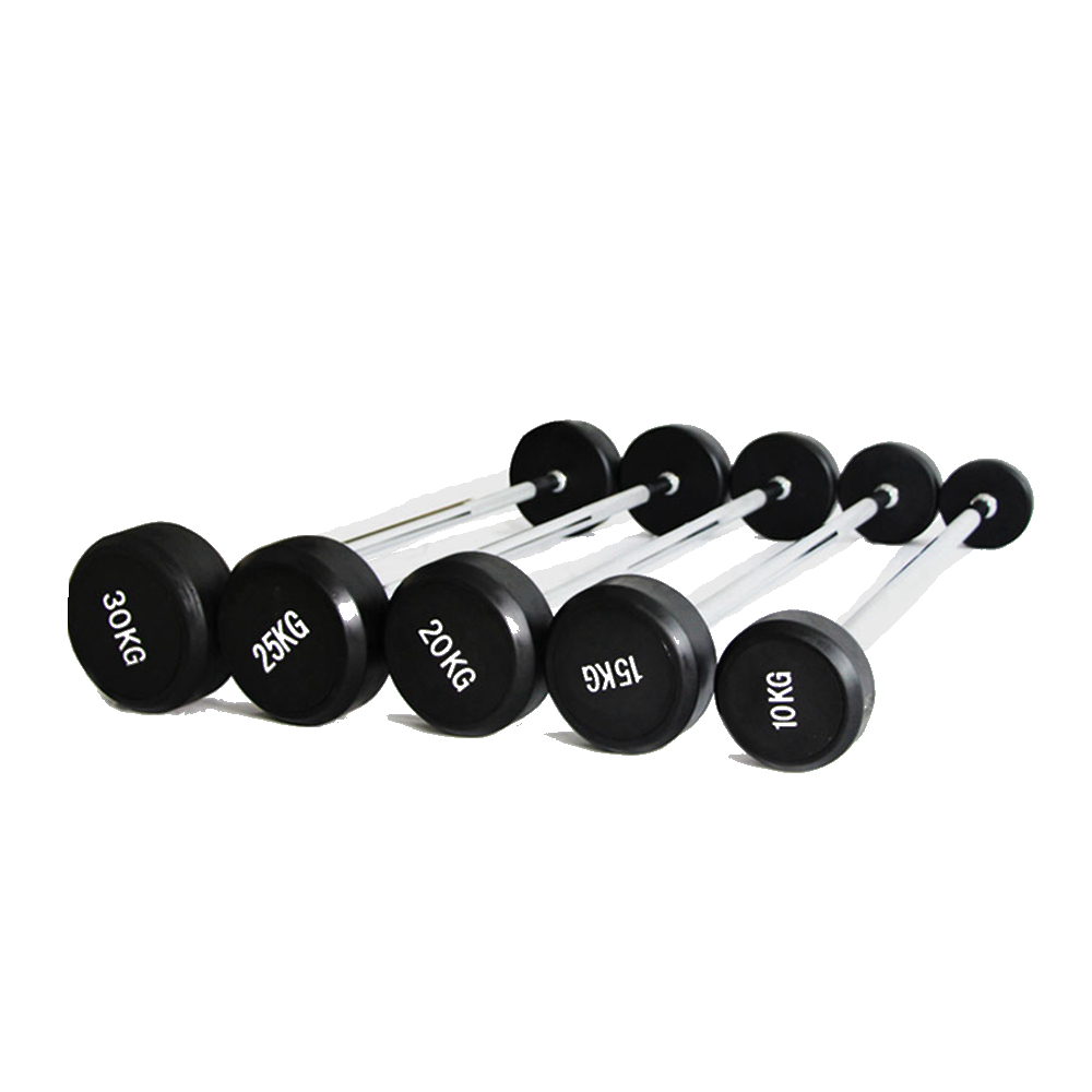 Black Round Rubber Fixed Barbell Steel Bar Chrome Coating Barbell Weighted Straight Curl Small 50KG Bar Bell