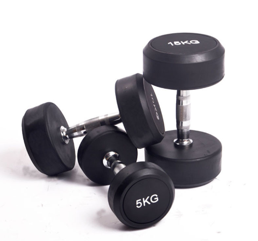 Wholesale 5 10 15 20 25 30LB  Dumbbell Weight Lifting Sports Fixed Round Head Rubber Coated Dumbbells