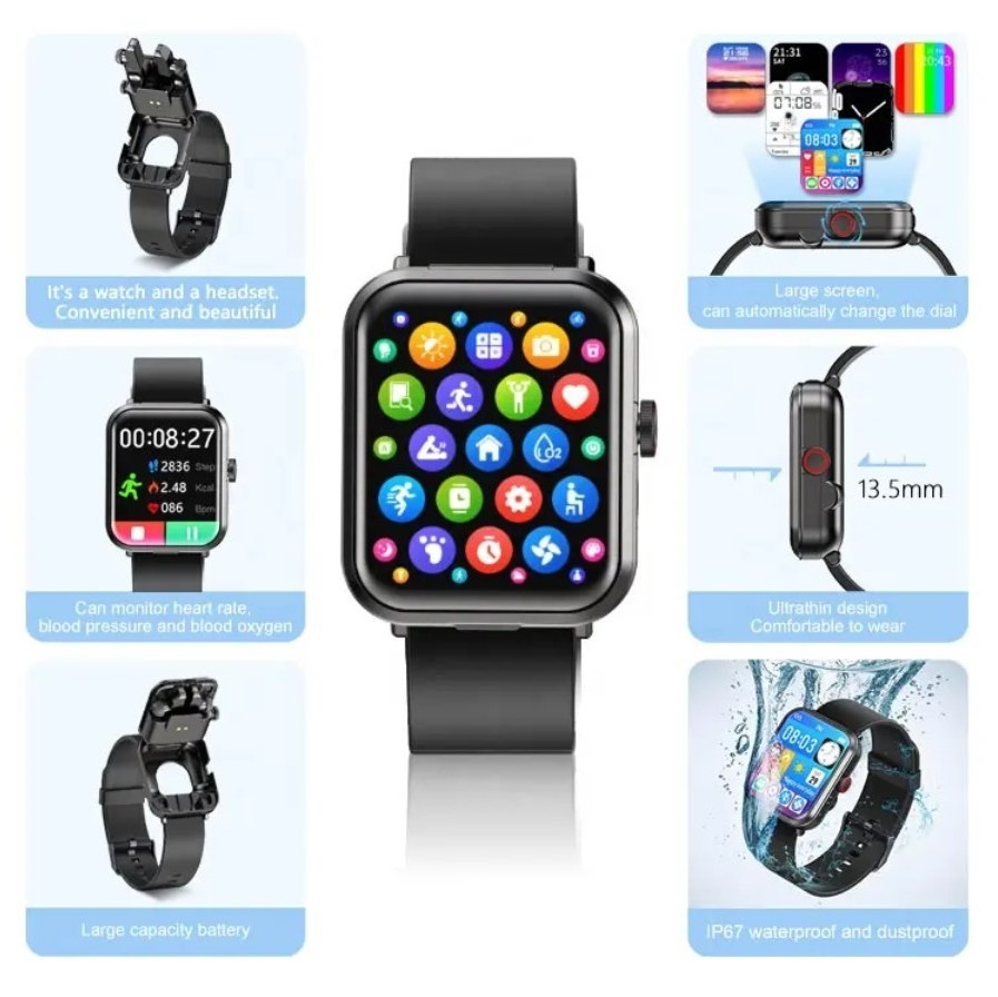 Smart Bracelet Watch Band With Bt Ear Duds Earpod Tws Earbuds Wireless Earphone Wristband