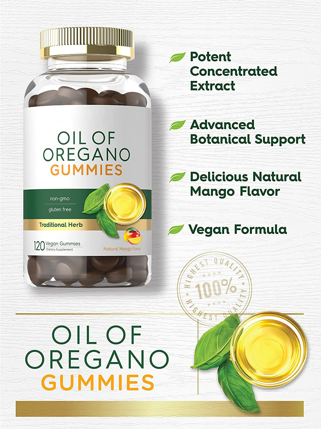 OEM Private Label Organics 100% Natural Oregano Oil gummies capsules For Immune Support