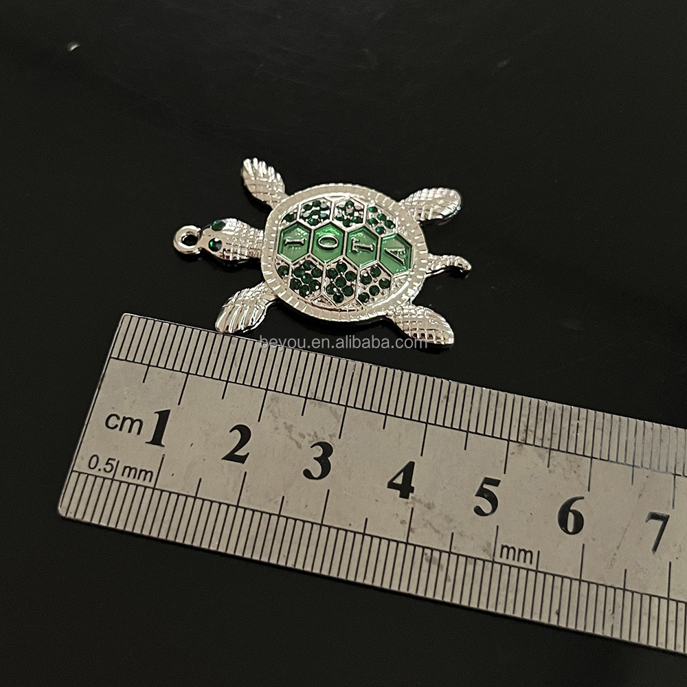 Iota Phi Lambda Organization Turtle Pendants Silver Plating Green Enamel Rhinestone Charms For Necklace Keychain Making Jewelry