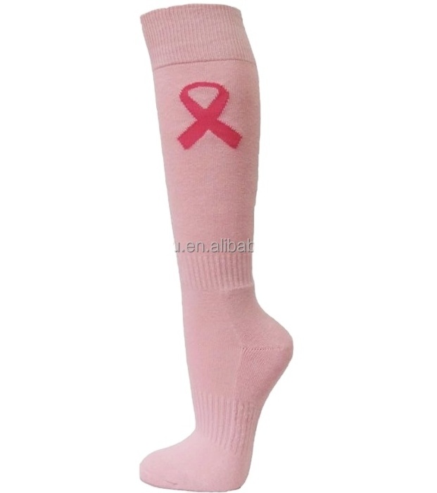 Pink Custom Letter Logo Breast Cancer Awareness Knee High Socks Personalized Versatile Stockings Cotton Sock Football Sock