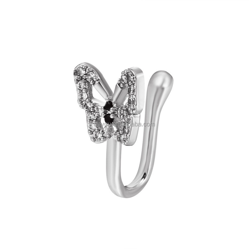 Wholesale Hot Selling Personalized Butterfly Stainless Steel Nose Clip U-shaped Rhinestone Inlaid Nose Stud Ring Piercing