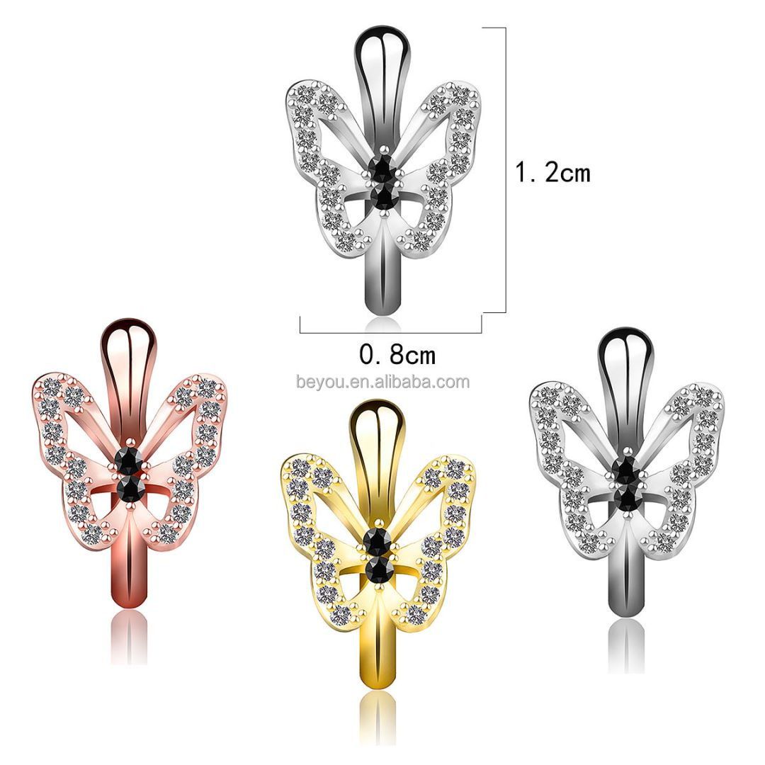 Wholesale Hot Selling Personalized Butterfly Stainless Steel Nose Clip U-shaped Rhinestone Inlaid Nose Stud Ring Piercing